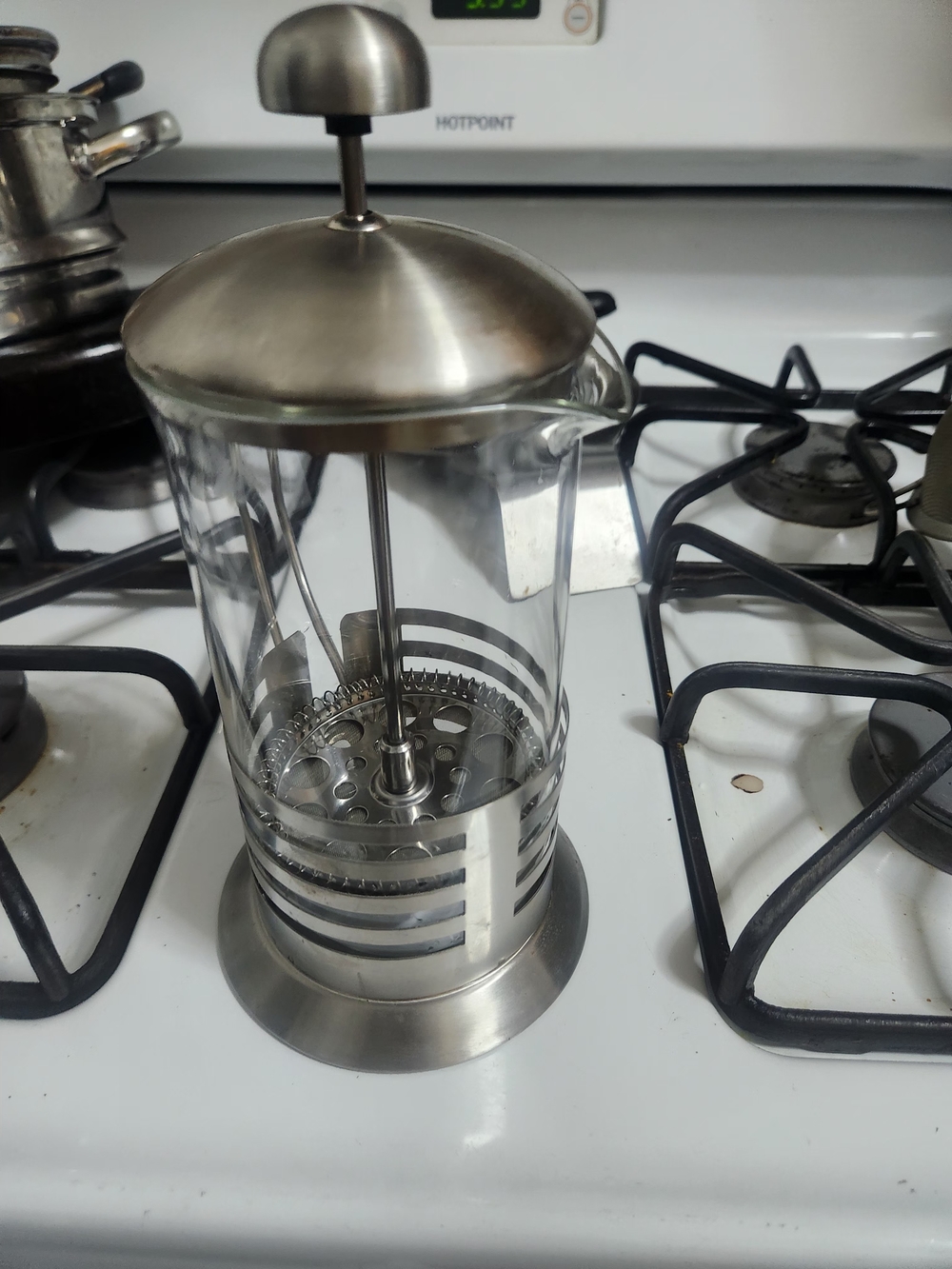 Brushed Silver French Press Coffee Maker - Stainless Steel & Glass